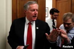 FILE - U.S. Representative Mark Meadows (R-NC) talks to reporters at the U.S. Capitol in Washington, Jan. 18, 2018.