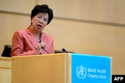 WHO Director-General Margaret Chan delivers a speech during the World Health Assembly, with some 3,000 delegates from its 194 member states on May 23, 2016 in Geneva, Switzerland.