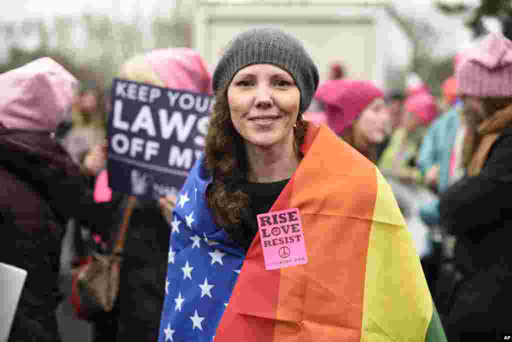 Nicole Monceaux from New York City, attends the Women's March on Washington on Jan. 21, 2017 in Washington, on the first full day of Donald Trump's presidency. 