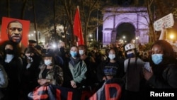 Protesters march following the verdict in the trial of former Minneapolis police officer Derek Chauvin, found guilty of the death of George Floyd, in Brooklyn, New York City, New York, April 20, 2021. 