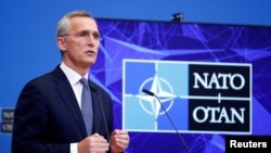 El secretario general de la OTAN, Jens Stoltenberg, durante una conferencia de prensa en Bruselas el 12 de enero de 2022. 