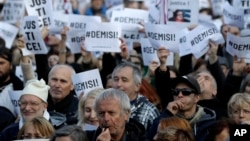 Protesters gather at the Old Town Square in Prague, Czech Republic, May 6, 2019. Czechs rallied in Prague to demand the resignation of the new justice minister. 