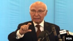 Sartaj Aziz, penasihat perdana menteri Pakistan untuk keamanan nasional dan masalah luar negeri.