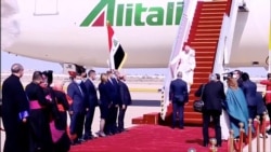 Iraqi Prime Minister Mustafa Al-Kadhimi welcomes Pope Francis as he arrives at Baghdad International Airport to start his historic tour in Baghdad, Iraq, March 5, 2021.