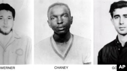 On June 29, 1964, the FBI began distributing these pictures of disappeared civil rights workers, from left, Michael Schwerner, 24, of New York, James Cheney, 21, from Mississippi, and Andrew Goodman, 20, of New York.