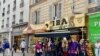 A street in Goutte d'Or features North and sub-Saharan African stores, offering a melting pot of different African nationalities, in Paris. (Lisa Bryant/VOA)