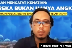 Salah satu inisiator LaporCovid19, Ahmad Arif, dalam tangkapan layar. (Foto: VOA/Nurhadi Sucahyo)