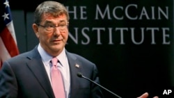 U.S. Secretary of Defense Ashton Carter prepares to speak about the so-called "Asia Pivot" by the U.S., at the McCain Institute at Arizona State University, April 6, 2015, in Tempe, Arizona.