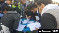 Afghan election officials scramble to check voter lists as minor hiccups caused delays in the start of the polling process in several polling stations across the country, Oct. 20, 2018.
