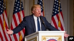 Republican presidential candidate Donald Trump speaks during the Palm Beach County GOP Lincoln Day Dinner at the Mar-A-Lago Club, Sunday, March 20, 2016, in Palm Beach, Florida.