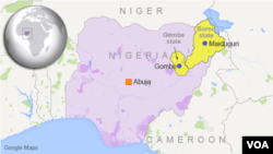 Map of Nigeria showing Maiduguri and Gombe