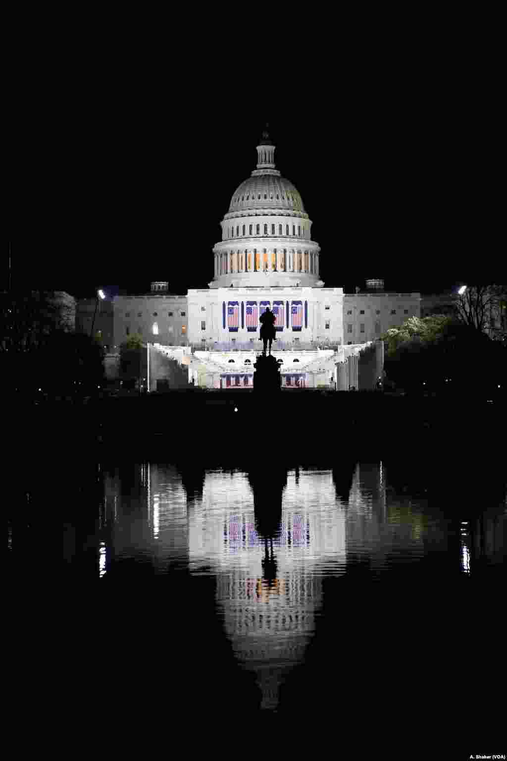 The U.S. Capitol and the Capitol Reflecting Pool are shown ahead of Friday's presidential inauguration in Washington, D.C., Jan. 19, 2017.