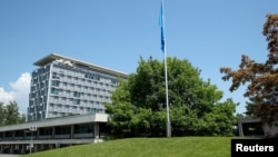 FILE - A general view shows the headquarters of the World Health Organization (WHO) in Geneva, Switzerland, June 25, 2020. 