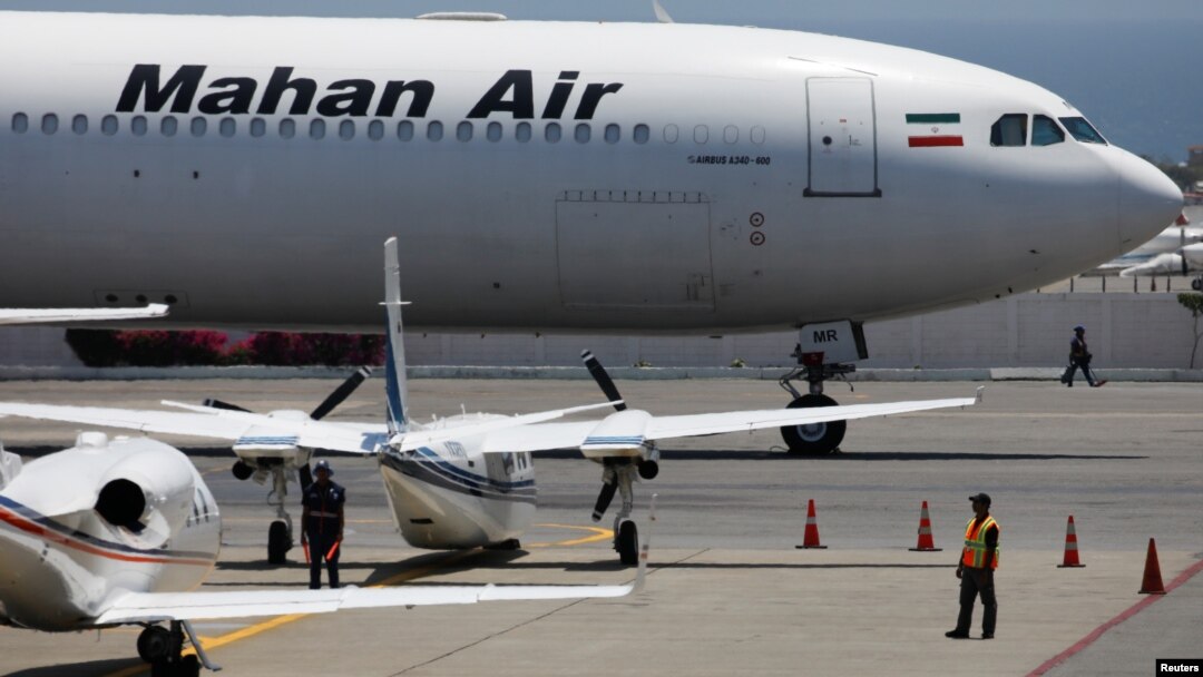 An Airbus A340 airplane of Mahan Air is seen at Simon Bolivar International Airport outside Caracas, Venezuela, April 8, 2019. 