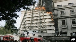 Flames engulf part of the Interior Ministry complex in Cairo, Egypt, March 22, 2011