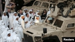 Abu Dhabi's Crown Prince Mohammed bin Zayed Al-Nahyan attends the International Defence Exhibition & Conference (IDEX) in Abu Dhabi, United Arab Emirates, Feb. 17, 2019. 