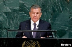 Uzbekistan President Shavkat Mirziyoyev addresses the 72nd United Nations General Assembly at UN Headquarters in New York, US, Sept. 19, 2017.