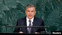 FILE - Uzbekistan President Shavkat Mirziyoyev, pictured at the United Nations headquarters in New York, Sept. 19, 2017, will host a conference later in March addressing peace talks between Afghanistan and the Taliban.