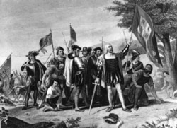 Lukisan bersejarah Christopher Columbus. Dia dan para pelautnya berdiri dalam kemenangan setidaknya di San Salvador, Bahama, pada 12 Oktober 1492. (Foto: AKNews)