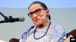 US Supreme Court Justice Ruth Bader Ginsburg speaks after the screening of "RBG," the documentary about her, in Jerusalem, July 5, 2018. 