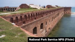 The moat and wall at Fort Jefferson at Dry Tortugas National Park in Key West, Florida. (NPS photo taken by John Dengler)