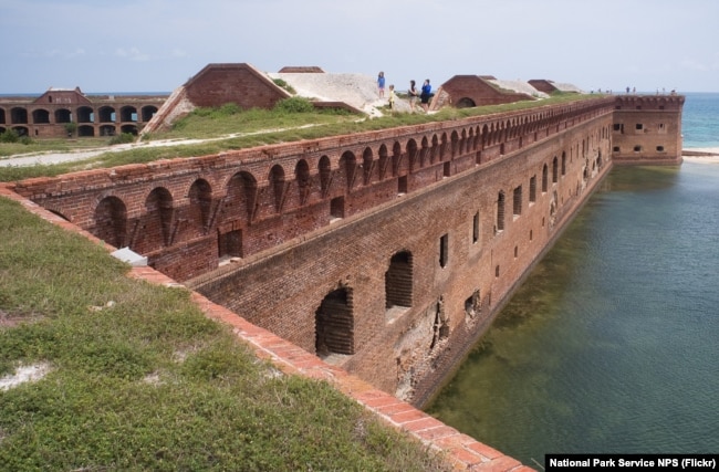 The moat and wall at Fort Jefferson. NPS photo taken by John Dengler