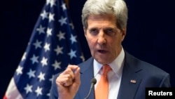 U.S. Secretary of State John Kerry holds a news conference in Addis Ababa, May 1, 2014. 