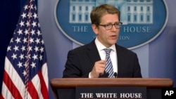 White House Press Secretary Jay Carney speaks during his daily news briefing at the White House in Washington, May 6, 2013.