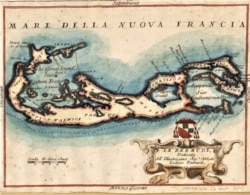 1692 Map of Bermuda by cartographer Vincenzo Coronelli, a Franciscan monk from Italy, 1692.