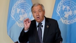 Antonio Guterres, Secretary General of the United Nations, speaks to reporters during the 76th Session of the U.N. General Assembly in New York, Sept. 20, 2021.