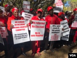 Members of the Movement for Democratic Change Alliance (MDC), protesting in Harare July 11, 2018, have on several occasions rallied to push for reforms by the Zimbabwe Electoral Commission which they accuse of plotting to rig the poll in favor of ruling Zanu-PF party. (S. Mhofu/VOA)