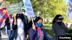 包括藏人在内的十五个团体，12月10日在旧金山举行抗议，呼吁基于人权原因抵制北京冬奥。（照片由国际西藏网络指导委员会提供）
