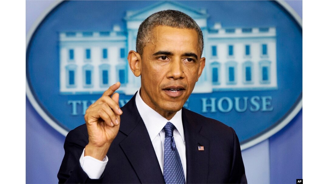 President Barack Obama speaks in the Brady Press Briefing Room of the White House in Washington, Aug. 1, 2014.