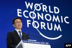 FILE - Chinese Vice Premier Han Zheng speaks at the Congress center in Davos, on January 21, 2020.