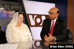 Khizr and Ghazala Khan, the parents of an Army captain killed in Iraq, speak with VOA in Washington, August 1, 2016. (B. Allen/VOA)