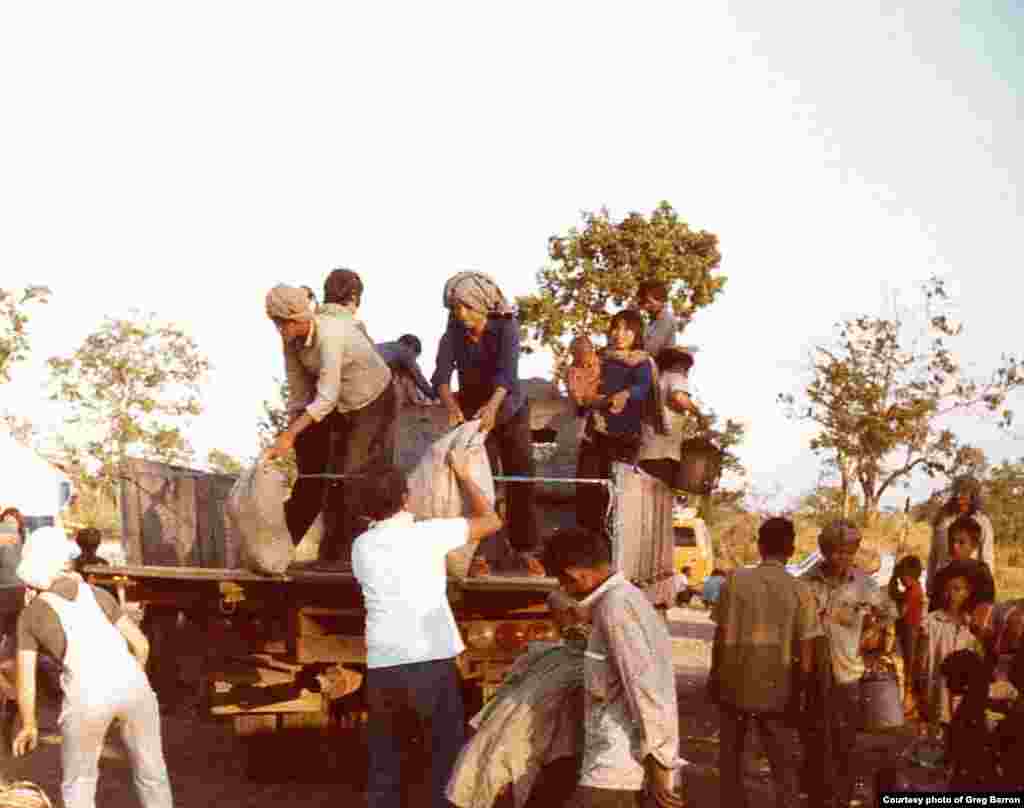 Food was being unloaded in one refugee camp located in Thailand, in November, 1979.