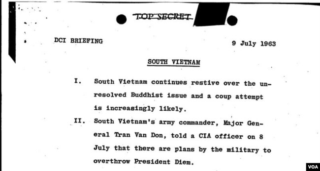 Trích xuất công điện “tối mật” ngày 9 tháng Bảy, 1963: “Nam Việt Nam vẫn tiếp tục cứng đầu đối với vấn đề Phật Giao chưa thể giải quyết và một âm mưu đảo chánh ngày càng gia tăng chắc chắn.”
