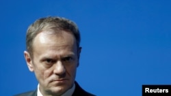 European Council President Donald Tusk listens during a news conference in Tallinn, Estonia, Jan. 31, 2017. Tusk said in a letter to EU leaders that "the change in Washington puts the European Union in a difficult situation, with the new administration se