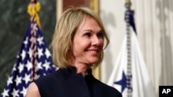 FILE - U.S. Ambassador to Canada Kelly Craft is pictured in the Eisenhower Executive Office Building on the White House grounds, Sept. 26, 2017, in Washington.