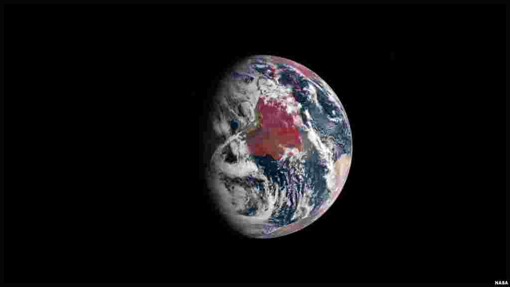 View of South America and portions of North America and Africa from the Mercury Dual Imaging System’s wide-angle camera aboard MESSENGER. (Credit: NASA/Johns Hopkins University Applied Physics Laboratory/Carnegie Institution of Washington)