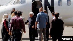 U.N. envoy to Yemen Martin Griffiths arrives at Sanaa airport, Yemen, Nov. 21, 2018.