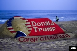 Indian soil  creator  Sudarsan Pattnaik made this sculpture depicting U.S. President-elect Donald Trump aft  helium  won the U.S. statesmanlike  election, successful  Puri, India, connected  Nov. 6, 2024.