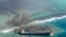 This photo taken and provided by Eric Villars shows oil leaking from the MV Wakashio, a bulk carrier ship that recently ran aground off the southeast coast of Mauritius, Aug. 7, 2020.