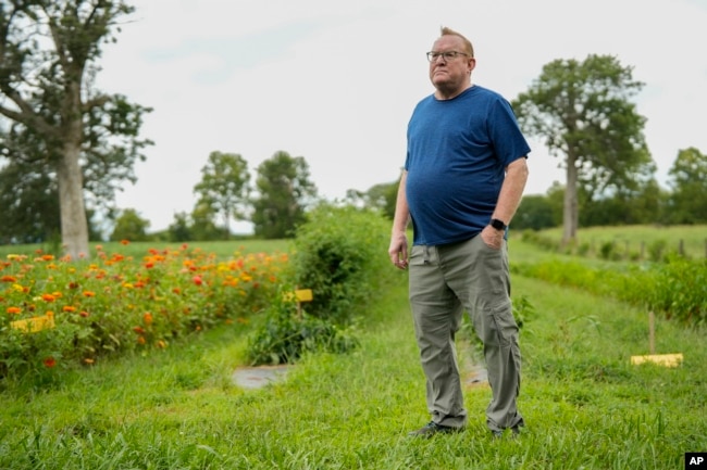 Tom Kimmerer, plant physiologist, poses for a portrait, Tuesday, Aug. 15, 2023, at Elmwood Stock Farm in Georgetown, Ky. (AP Photo/Joshua A. Bickel)