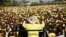 FILE - Ugandan President Yoweri Museveni addresses supporters in Kampala, Feb. 16, 2016. Controversial new rules ban mass gatherings during campaigning for the 2021 general election. 
