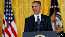 President Obama speaking at a White House news conference, 10 Sep 2010