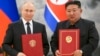 ARCHIVO - Los presidentes de Rusia y Corea del Norte, Vladimir Putin y Kim Jong Un, posan para una foto durante una ceremonia de firma de acuerdos en Pyongyang, Corea del Norte, el 19 de junio de 2024. (ARCHIVO: AP)