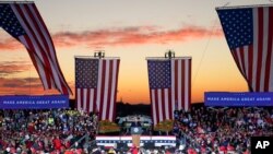 President Donald Trump addresses the crowd during a campaign stop, Oct. 31, 2020, at the Butler County Regional Airport in Butler, Pennsylvania.