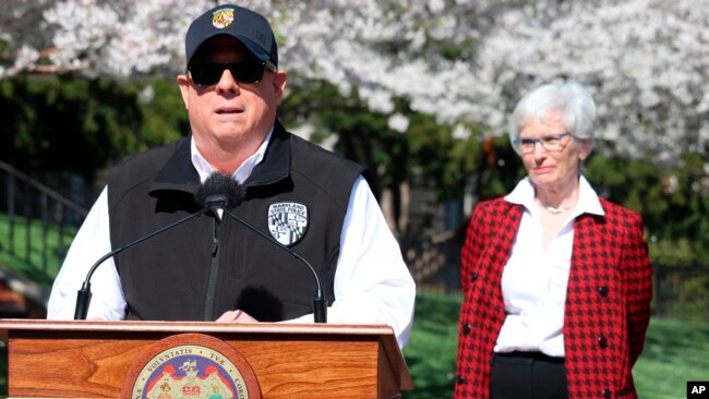 Maryland Gov. Larry Hogan announces a "stay-at-home" directive during a news conference on March 30, 2020, in Annapolis, Md.