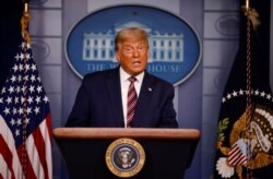 U.S. President Trump speaks to reporters about the 2020 presidential election at the White House in Washington.